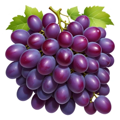 Cinematic glossy purple grapes, plump and dewy, gathered in a beautiful cluster, deep rich hues, ultra-detailed, fresh and juicy, soft glowing light. sticker