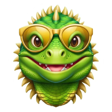 rich capitalist iguana head with golden glossy sunglasses sticker
