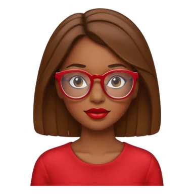 It creates a girl with brown skin, hair a little below her shoulders, just a little, pretty clear glasses, wearing red clothes and red lipstick. sticker