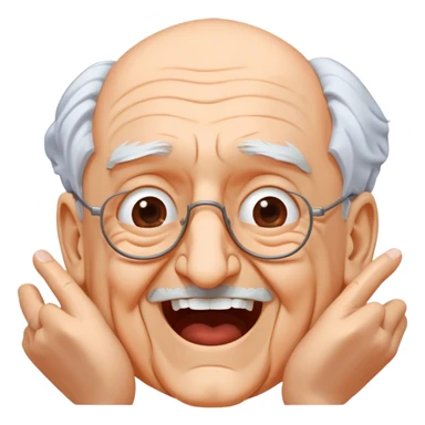 Excited Frank Gehry. Building behind sticker