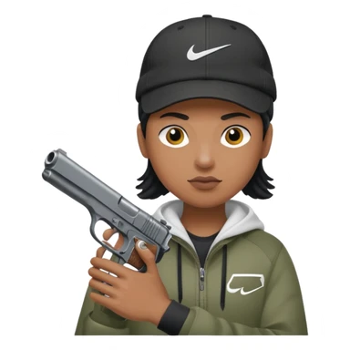 Una persona con una pistola en la mano y con una gorra nike  sticker
