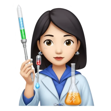 emoji of an asian woman wizard who wields a micropipette as a wand and a DNA helix spell coming from the pipette wand sticker