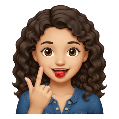 a light skin girl w black slight brown really tall wavy hair biting one fingering and smiling (in a flirty way) with big brown pretty eyes , make sure shes biting the finger, and the hair is wavy not curly sticker