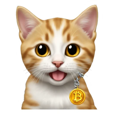 kitten with bitcoin chain on tongue sticking out sticker