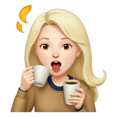 can you make her now look without laptop but having a coffee cup in her head with мешками под глазами и зевающую  sticker