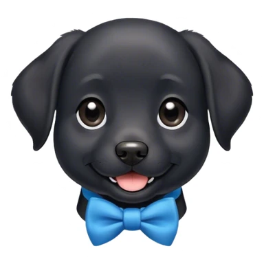 All black dog, lab breed, short and thin soft fur, fluffy ears, smiling face, small bit of white in her chest, blue bow tie  sticker