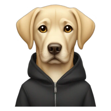 Labrador in a black hoodie with creme backpack on the shoulders sticker