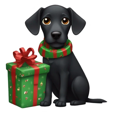 Black dog wrapped in Christmas wrapping paper  sticker