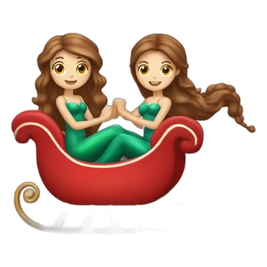 Two brown haired mermaids in Santa’s sleigh sticker