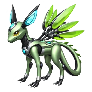  Exotic Organic Mechanical Futuristic Cyborg-Cyber-Meloetta-Zygarde-Zeraora-Protogen-Palkia-hybrid-fusion-Fakémon-creature, full body sticker