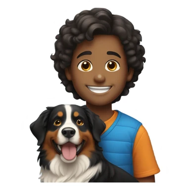 smiling boy with Bernese mountain dog sticker