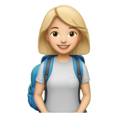 A 3D cartoon woman with a backpack smiling outdoors, surrounded by greenery, Memoji-style realism. sticker