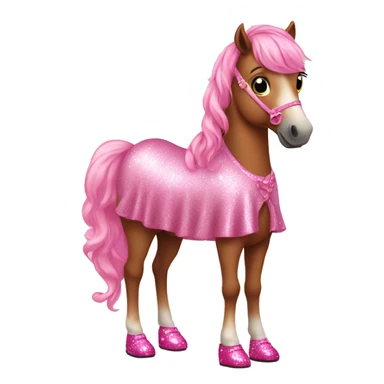 A horse wearing a cute pink glittery dress and pink shoes sticker