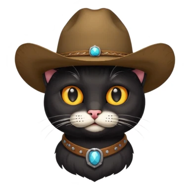combine the cowboy empjis with a bclack cat emoji and make it have a black thick moustache sticker