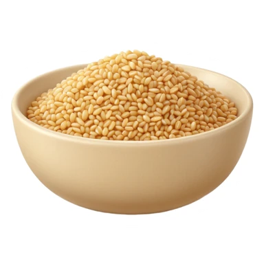 small serving of bulgur in a shallow neutral bowl, light golden-beige grains, slightly glossy, fluffy, grains visible, minimal 3D style, soft highlights and shadows, realistic but stylized, transparent background, emoji scale sticker