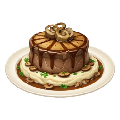 One Filet with mashed potato’s and mushroom gravy with grilled onions sticker