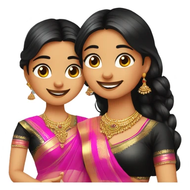 2 indians girls one in pink saree and other one is black saree clicking a selfie sticker