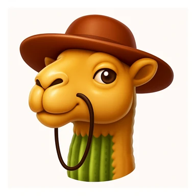 Make a camel emoji exactly like the reference image, in iOS emoji style. Same face, neck, and expression, smooth and shiny. Add a subtle highlight. sticker
