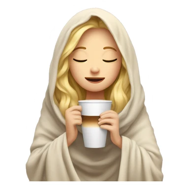 Blonde girl inside a blanket sipping coffee eyes closed sticker