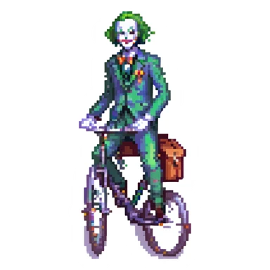 A teacher riding a bike with a joker-like aura sticker