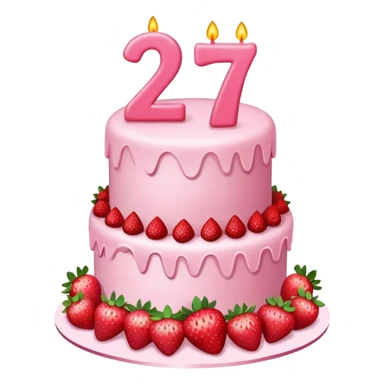 Pink birthday cake with the number 27 on it and strawberries  sticker