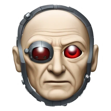 Jean luc picard from Star Trek assimilated by the Borg, with mechanical metal covering only one eye with a red glass lens over the same eye  sticker