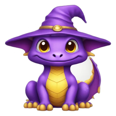 cute purple dragon with yellow eyes wearing wizard hat sticker