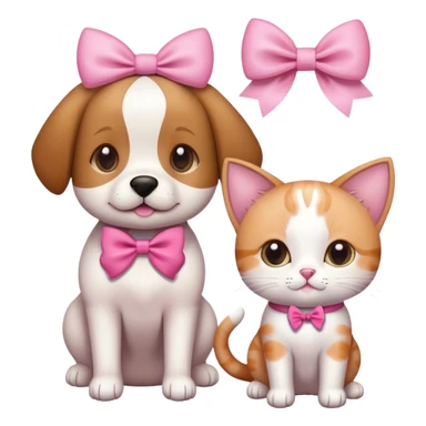 dog and a cat together with a pink bow sticker