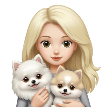 blond hair girl holding a white pomeranian and grey pomeranian  sticker