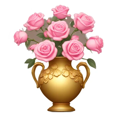 Golden vase with floral pattern and pink roses  sticker