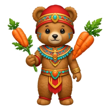 teddy bear Upper with carrot , wearing red mayan ancient custome, half body sticker