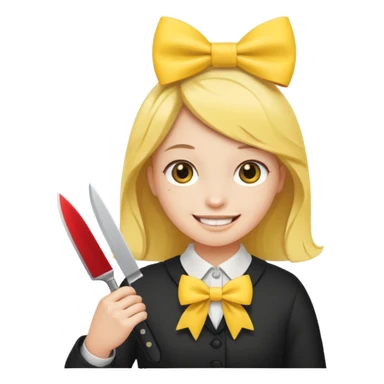 Smile emoji holding knife waring bow sticker