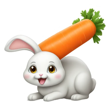 Cute bunny eating a carrot sticker