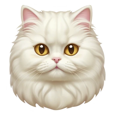 Cinematic Comical White Persian Cat Portrait Emoji, Head tilted playfully with a touch of sass, fluffy white fur with subtle hints of cream and golden tones, Simplified yet hilariously chubby features, highly detailed, glowing with a warm, friendly glow, high shine, a mix of lazy and curious, stylized with a touch of whimsy, bright and endearing with a comical expression, soft glowing outline, capturing the essence of a mischievous yet chubby, fluffy kitty, so endearing it feels like it could stretch out of the screen and demand attention with its cheeky charm! sticker