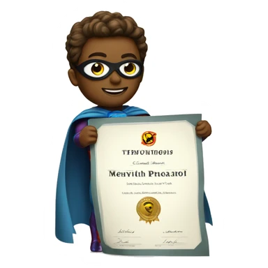 superhero with a certificate sticker