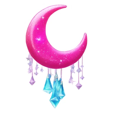 Hot pink crystallized crescent moon with glitter and lights dangling  sticker