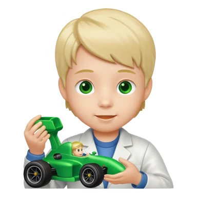kid playing green formula 1 toy sticker