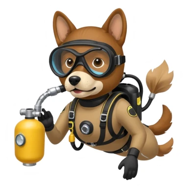 dog wearing scuba gear dive into the sea with diver mask and oxygen tank sticker