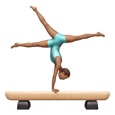 An artistic emoji of a professional sports acrobat performing a stunning balance pose on a narrow beam. The acrobat showcases perfect control, flexibility, and strength, executing an elegant handstand. The background features a bright gymnastics arena with spotlights. sticker