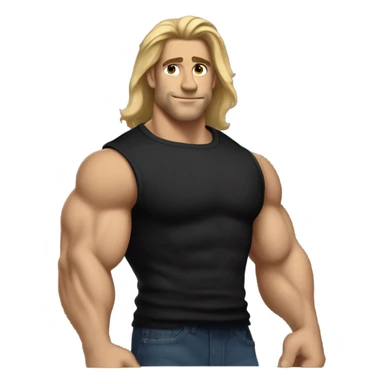 Muscular man with big biceps, dirty blonde straight hair brushed back, wearing a black sweater in a casual style, loves old-money aesthetic.” sticker