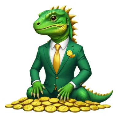 capitalist iguana in suit lying on coins sticker