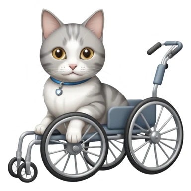 disabled grey and white cat using cat physio wheelchair sticker