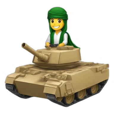 the prince from Saudi Arabia in the shemagh national headdress riding on a tank, smiling sticker