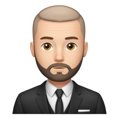 Fit adult man, white, with buzzcut, with nice beard, wearing suit sticker
