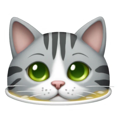 A striped grey cat with green eyes drinking boba sticker