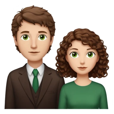 White Man in the middle with brown hair and green eyes, women next to him with short brown hair with slight waves, taller women on right side with shoulder length curly hair and brown eyes sticker
