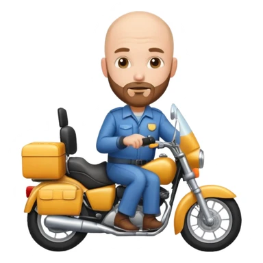 un señor calvo con poca barba, de color blanco, en una moto como domiciliario sticker