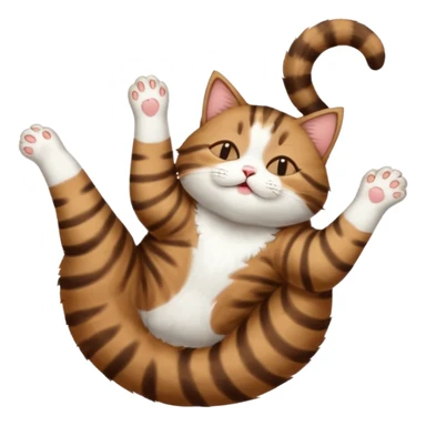 dark brown tabby and white cat in funny positions upside down with eyes closed sticker