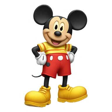 Mickey Mouse wearing red shorts and big yellow shoes, smiling happily. sticker