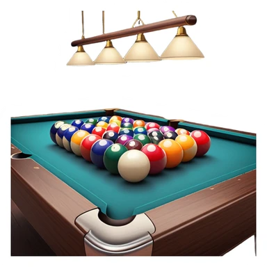 A well-arranged pool table with colorful billiard balls neatly placed, and a cue stick poised to take a shot. The setting is a dimly lit room with a focused atmosphere, highlighting the precision and strategy involved in the game of billiards. sticker